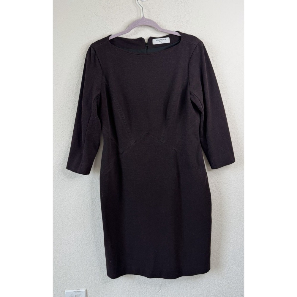 MM.LaFleur Brown Sheath Dress Women Sz‎ 12 3/4 Sleeve Work Office Stretch Career